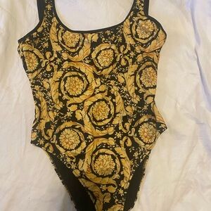 Versace Black and Gold Baroque One Piece Swimsuit size small